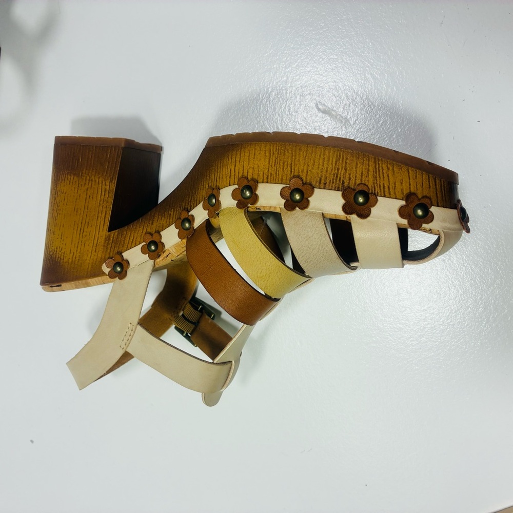 Kork-Ease Beige and Brown Floral Studded Platform Sandals - Picture 7 of 8
